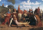 Rienzi vowing to obtain justice for the death of his young brother, slain in a skirmish between the Colonna and the Orsini factions.
Author: William Holman Hunt.
Date: 1848-49.